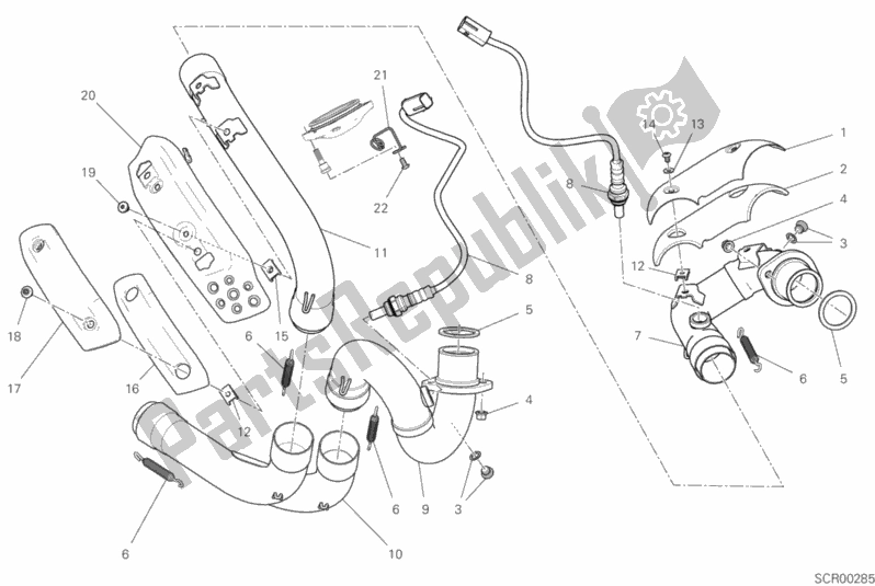All parts for the Exhausrt Pipe Assy of the Ducati Scrambler Cafe Racer Thailand 803 2020